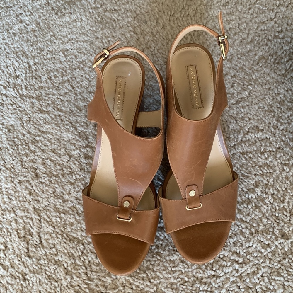 Antonio Melani Pinale Platform Wedge Sandal, a few scuff marks NWOT (cognac)